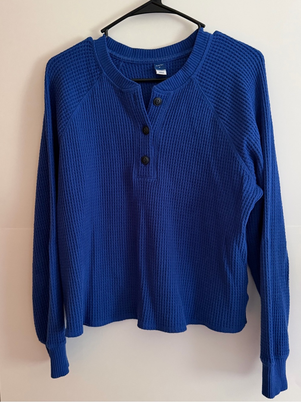 Old Navy Royal Blue Waffle-Knit Henley Sweatshirt - Women's